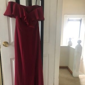 Burgundy Offtheshoulder Bridesmaid gown